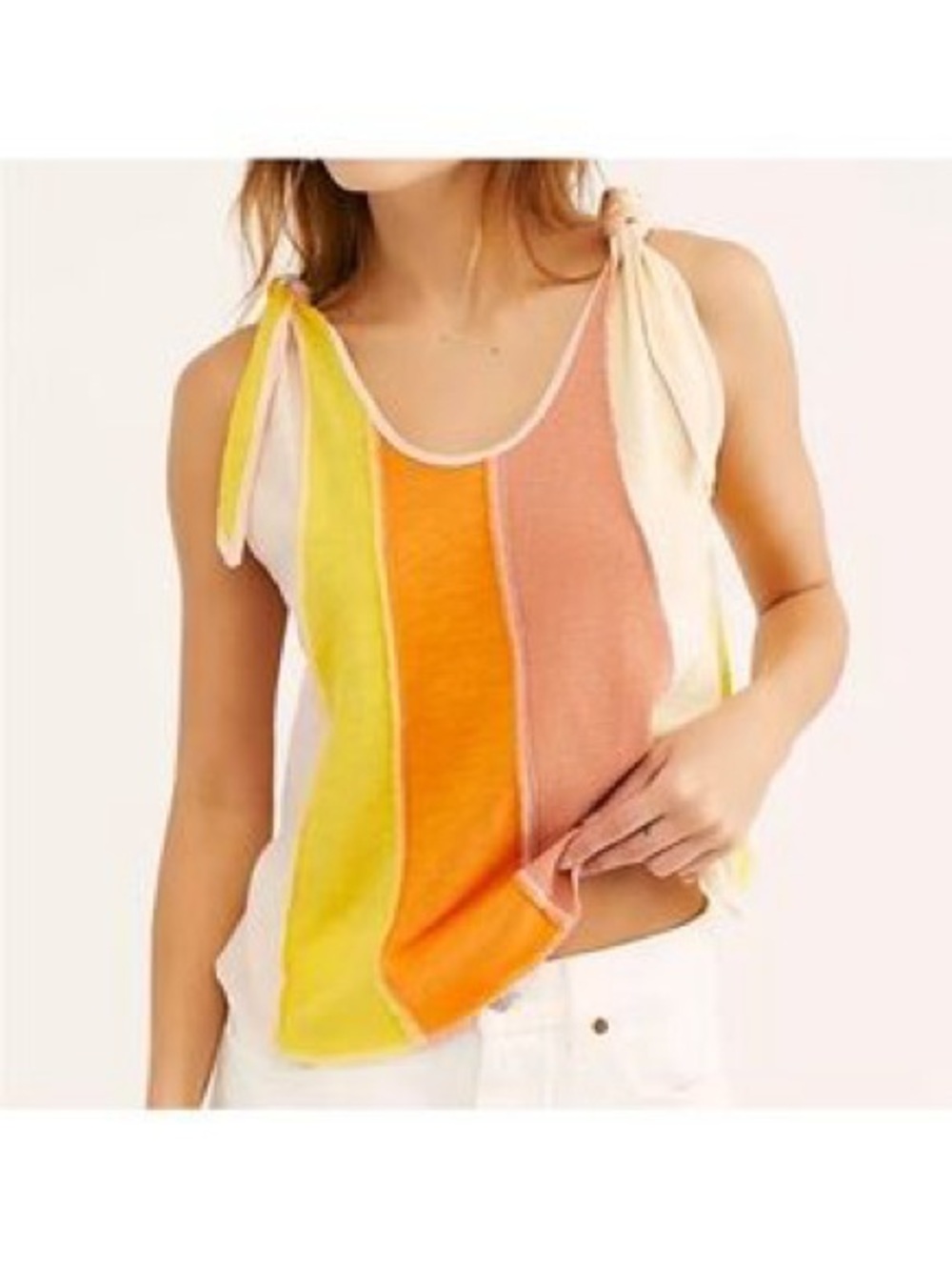 Free People We The Free Striped Scoop Neck tie Tank Top in Yellow, Pink & Orange